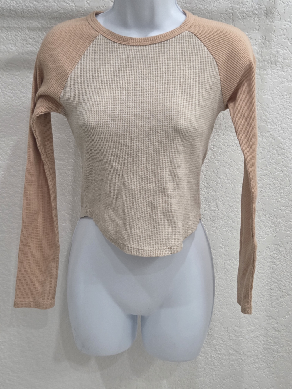 Jolie & Joy Color Block Long Sleeve Top Pink & Cream Small Y2k Inspired